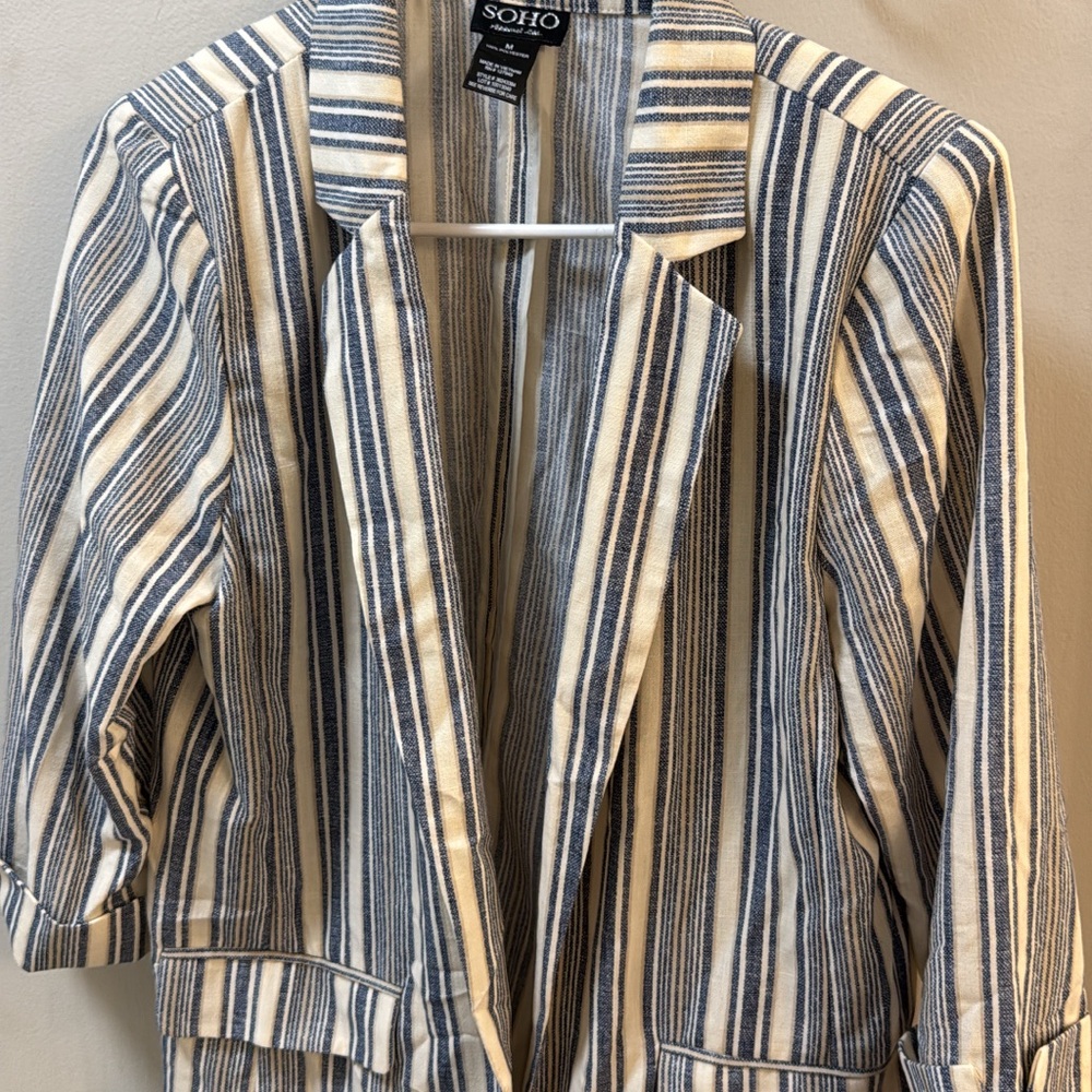 Soho Navy and Cream Striped Open Blazer
